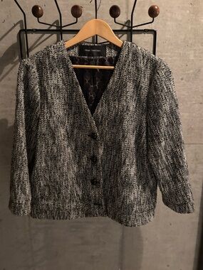 Pink Tartan Black and White Tweed V-Neck Blazer